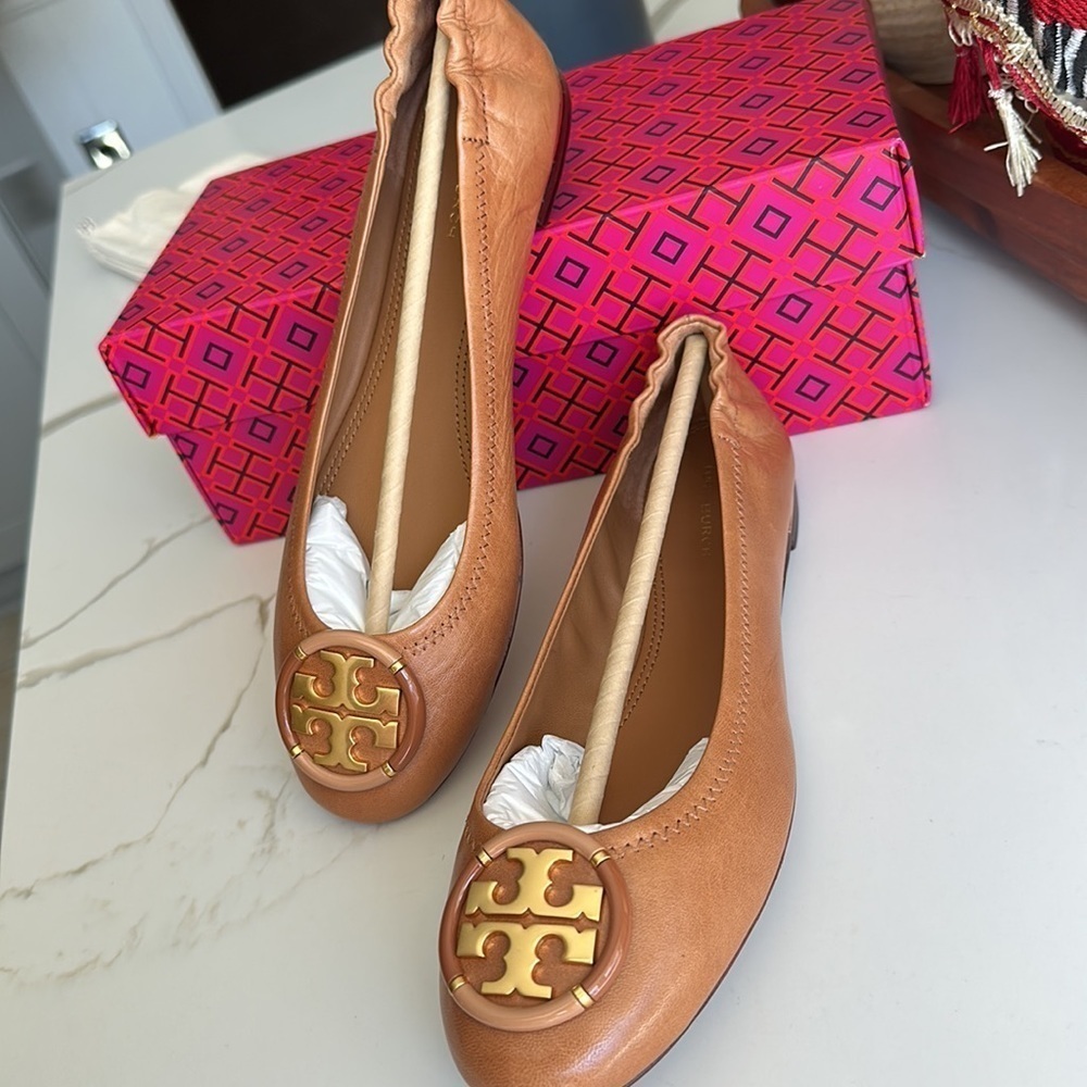 TORY BURCH Multi Logo Goat Leather Ballet
Shoes - Tan - Picture 4 of 5